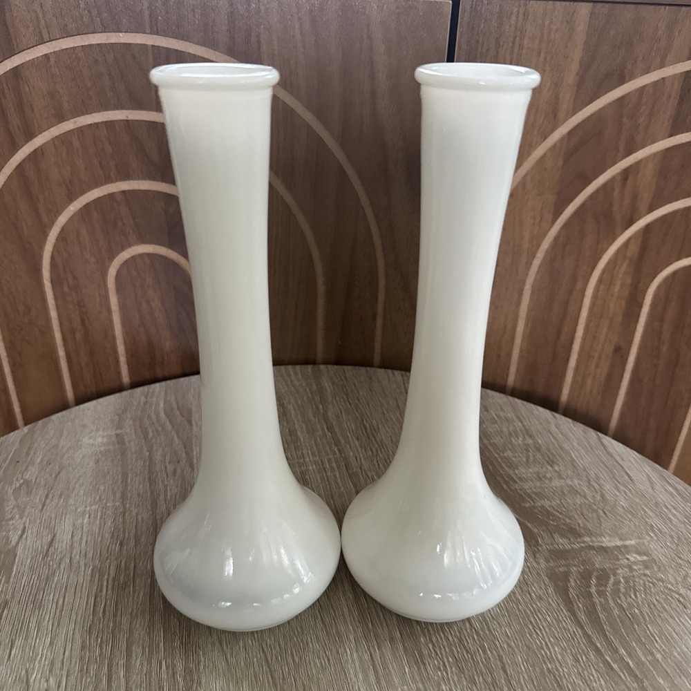 Milkglass Vases 9" Smooth Mid Century Modern, Fat bottom White Farmhouse Retro